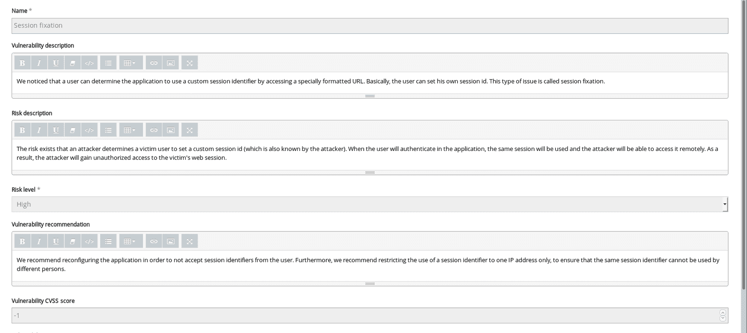 session fixation reporting template