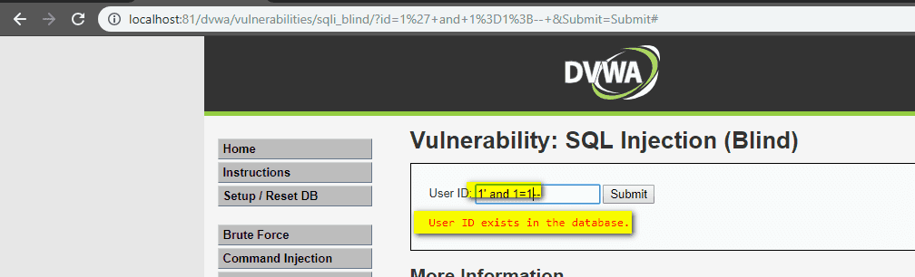 Boolean-based payload injected in the app
